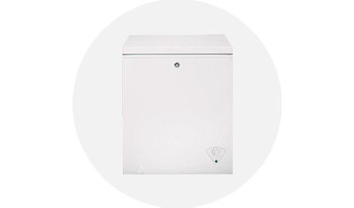 GE Appliances Freezer product isolated on top of a light grey circle